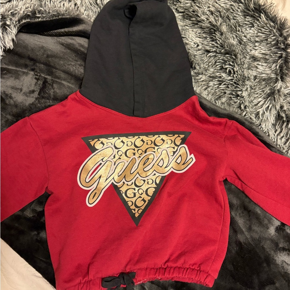 Guess Kids Red and Black Hoodie with Gold Logo